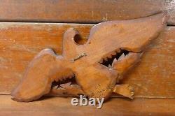 Vintage 1985 Hand Carved Wood US American Eagle Patriotic Wall Folk Art Signed