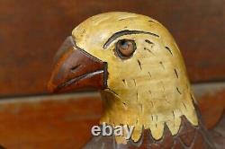 Vintage 1985 Hand Carved Wood US American Eagle Patriotic Wall Folk Art Signed