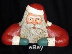 Vintage 1986 Jack Hughes Folk Art Carving Christmas Santa Candle Holder Signed