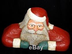 Vintage 1986 Jack Hughes Folk Art Carving Christmas Santa Candle Holder Signed