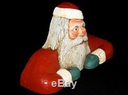 Vintage 1986 Jack Hughes Folk Art Carving Christmas Santa Candle Holder Signed