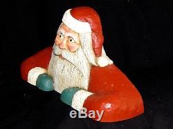 Vintage 1986 Jack Hughes Folk Art Carving Christmas Santa Candle Holder Signed