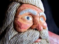 Vintage 1986 Jack Hughes Folk Art Carving Christmas Santa Candle Holder Signed