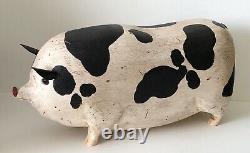 Vintage 1987 Artist Signed Tate Hand Carved Wood Painted Folk Art Farm Mom Pig
