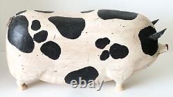 Vintage 1987 Artist Signed Tate Hand Carved Wood Painted Folk Art Farm Mom Pig