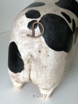 Vintage 1987 Artist Signed Tate Hand Carved Wood Painted Folk Art Farm Mom Pig