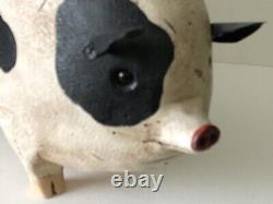 Vintage 1987 Artist Signed Tate Hand Carved Wood Painted Folk Art Farm Mom Pig