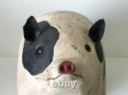 Vintage 1987 Artist Signed Tate Hand Carved Wood Painted Folk Art Farm Mom Pig