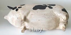 Vintage 1987 Artist Signed Tate Hand Carved Wood Painted Folk Art Farm Mom Pig