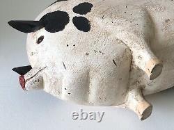 Vintage 1987 Artist Signed Tate Hand Carved Wood Painted Folk Art Farm Mom Pig