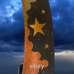 Vintage 1990's Carved Wood Moon Mirror Celestial Folk Art Face Stars Clouds 23