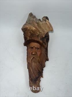 Vintage 1991 Wooden Hand Carved Face Folk Art by Dan Owens Wall Hanging