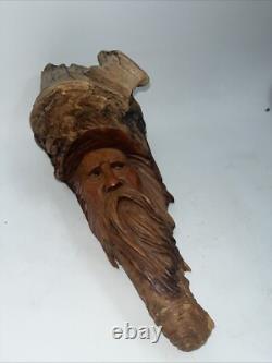 Vintage 1991 Wooden Hand Carved Face Folk Art by Dan Owens Wall Hanging