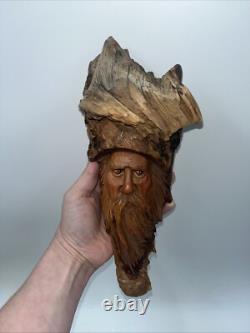 Vintage 1991 Wooden Hand Carved Face Folk Art by Dan Owens Wall Hanging