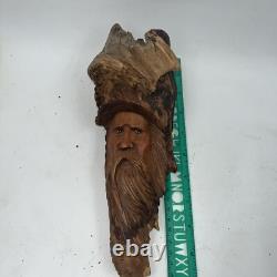 Vintage 1991 Wooden Hand Carved Face Folk Art by Dan Owens Wall Hanging