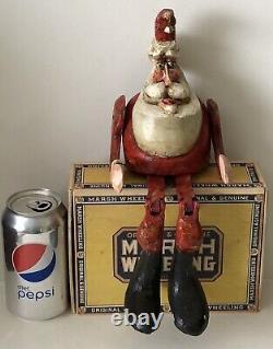 Vintage 1994 BJ Jones Hand Carved Wood Painted Jointed Folk Art Sitting Santa
