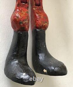Vintage 1994 BJ Jones Hand Carved Wood Painted Jointed Folk Art Sitting Santa