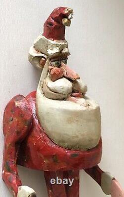 Vintage 1994 BJ Jones Hand Carved Wood Painted Jointed Folk Art Sitting Santa
