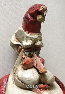 Vintage 1994 BJ Jones Hand Carved Wood Painted Jointed Folk Art Sitting Santa