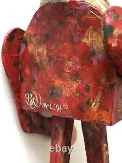 Vintage 1994 BJ Jones Hand Carved Wood Painted Jointed Folk Art Sitting Santa