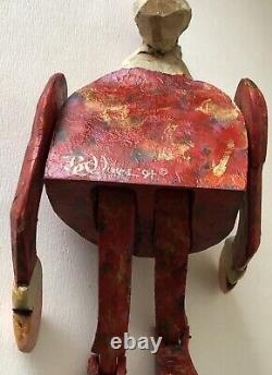Vintage 1994 BJ Jones Hand Carved Wood Painted Jointed Folk Art Sitting Santa