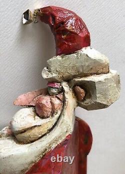 Vintage 1994 BJ Jones Hand Carved Wood Painted Jointed Folk Art Sitting Santa