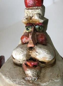 Vintage 1994 BJ Jones Hand Carved Wood Painted Jointed Folk Art Sitting Santa