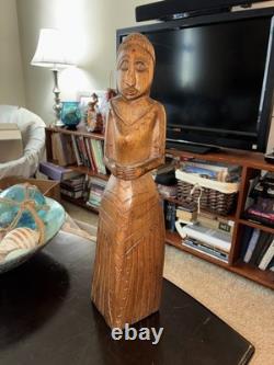 Vintage 2001 Hand Carved Jamaica Folk Art Woman Port Antonio