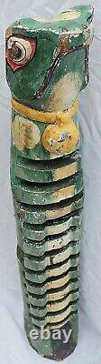 Vintage 32 Folk Art Wood Carved OOAK Handmade Lizard Gecko Frog Totem CD Holder