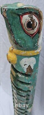Vintage 32 Folk Art Wood Carved OOAK Handmade Lizard Gecko Frog Totem CD Holder