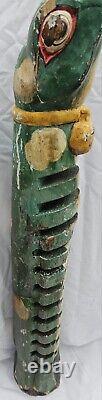 Vintage 32 Folk Art Wood Carved OOAK Handmade Lizard Gecko Frog Totem CD Holder