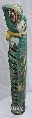 Vintage 32 Folk Art Wood Carved OOAK Handmade Lizard Gecko Frog Totem CD Holder