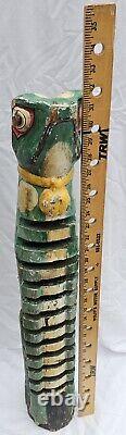 Vintage 32 Folk Art Wood Carved OOAK Handmade Lizard Gecko Frog Totem CD Holder