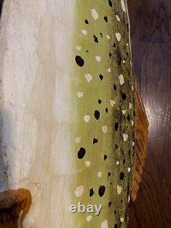 Vintage 49.5 Long Folk Art Hand Carved And Painted Trout Fish Wooden Sculpture