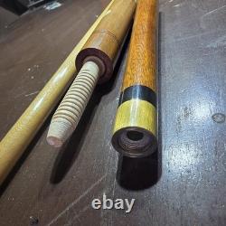 Vintage 4 Piece Hand Carved Pool Cue Wood Screw Joint Folk Art Billiard Stick