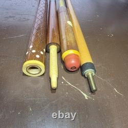 Vintage 4 Piece Hand Carved Pool Cue Wood Screw Joint Folk Art Billiard Stick