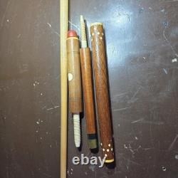 Vintage 4 Piece Hand Carved Pool Cue Wood Screw Joint Folk Art Billiard Stick