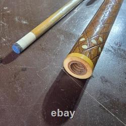 Vintage 4 Piece Hand Carved Pool Cue Wood Screw Joint Folk Art Billiard Stick