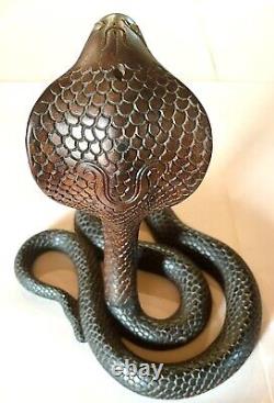 Vintage 70s Carved Wooden Snake from India 16 Tall Folk Art Creepy Impressive