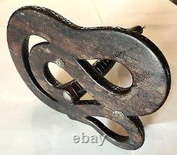 Vintage 70s Carved Wooden Snake from India 16 Tall Folk Art Creepy Impressive