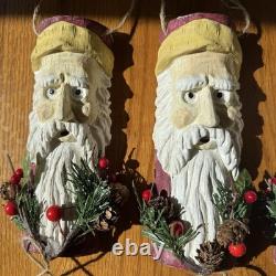 Vintage 8x3 Hand carved Folk Art Whimsical Santa Claus Ornaments- Set Of 12