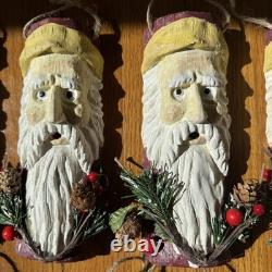 Vintage 8x3 Hand carved Folk Art Whimsical Santa Claus Ornaments- Set Of 12