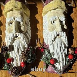Vintage 8x3 Hand carved Folk Art Whimsical Santa Claus Ornaments- Set Of 12