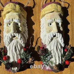 Vintage 8x3 Hand carved Folk Art Whimsical Santa Claus Ornaments- Set Of 12