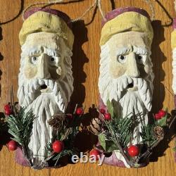 Vintage 8x3 Hand carved Folk Art Whimsical Santa Claus Ornaments- Set Of 12