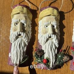 Vintage 8x3 Hand carved Folk Art Whimsical Santa Claus Ornaments- Set Of 12