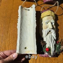 Vintage 8x3 Hand carved Folk Art Whimsical Santa Claus Ornaments- Set Of 12