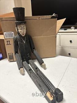 Vintage Abraham Lincoln Wooden 32 Lumberjack Jig Doll Figure Jointed Folk art