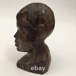 Vintage African Carved Wood Folk Art Ebony Man 6.5 Tall Bust