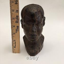 Vintage African Carved Wood Folk Art Ebony Man 6.5 Tall Bust